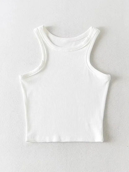 Camisetas sin mangas cortas de punto liso para mujer de verano 2025, camisetas cortas elásticas