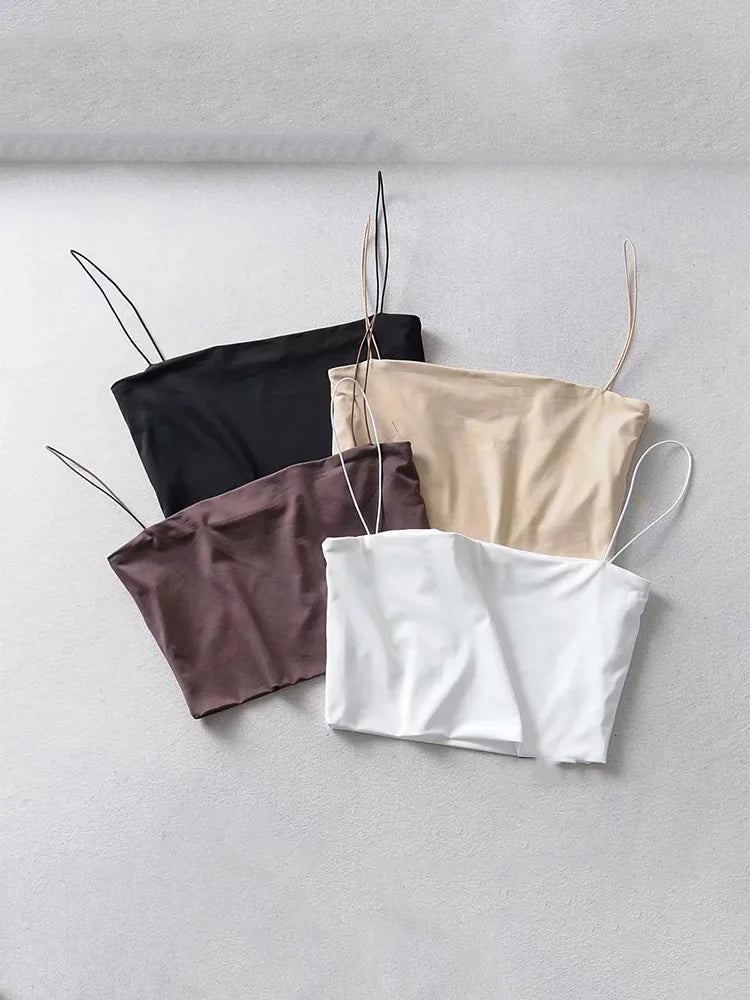 2025 Summer Women’s Crop Top Sexy Elastic Cotton Camis sleeveless Short Tank Top Bar