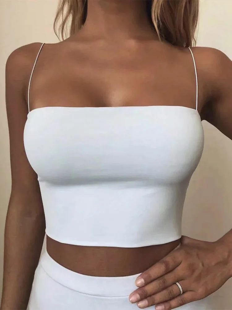 2025 Summer Women’s Crop Top Sexy Elastic Cotton Camis sleeveless Short Tank Top Bar
