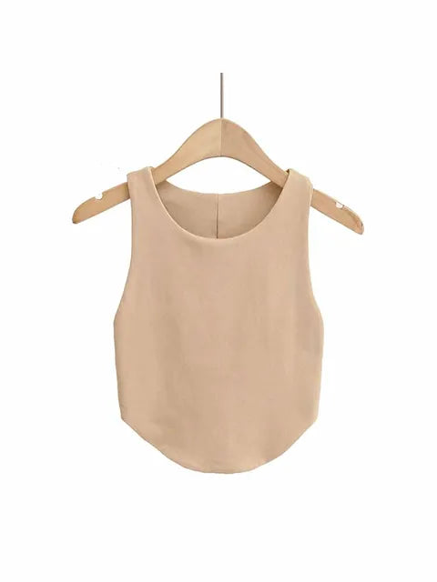 Top corto sexy de verano 2025 con doble curva para mujer, sin mangas, ajustado y con hombros estrechos y espalda descubierta
