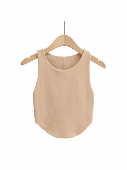 Top corto sexy de verano 2025 con doble curva para mujer, sin mangas, ajustado y con hombros estrechos y espalda descubierta
