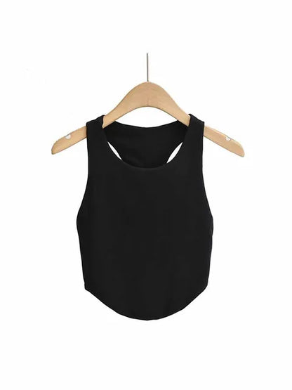 Top corto sexy de verano 2025 con doble curva para mujer, sin mangas, ajustado y con hombros estrechos y espalda descubierta