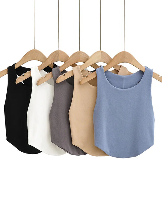 2025 Summer Women’s Sexy Double Curved Crop Tops Narrow Shoulder Sleeveless Backless Tight Tank Top