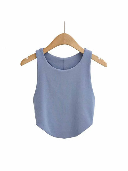 Top corto sexy de verano 2025 con doble curva para mujer, sin mangas, ajustado y con hombros estrechos y espalda descubierta