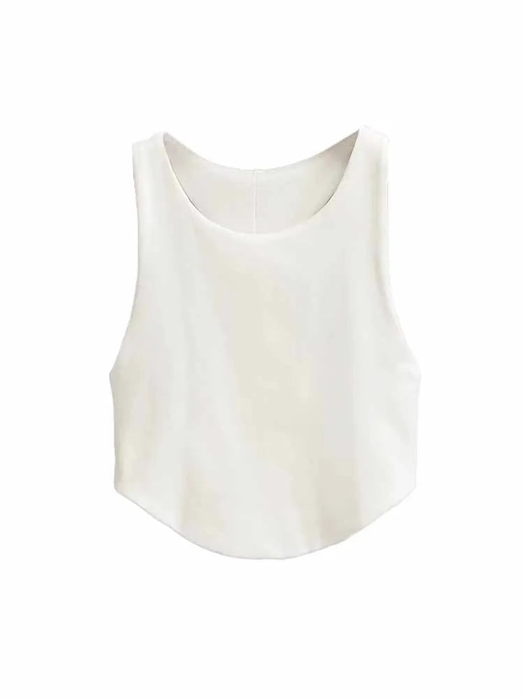 Top corto sexy de verano 2025 con doble curva para mujer, sin mangas, ajustado y con hombros estrechos y espalda descubierta