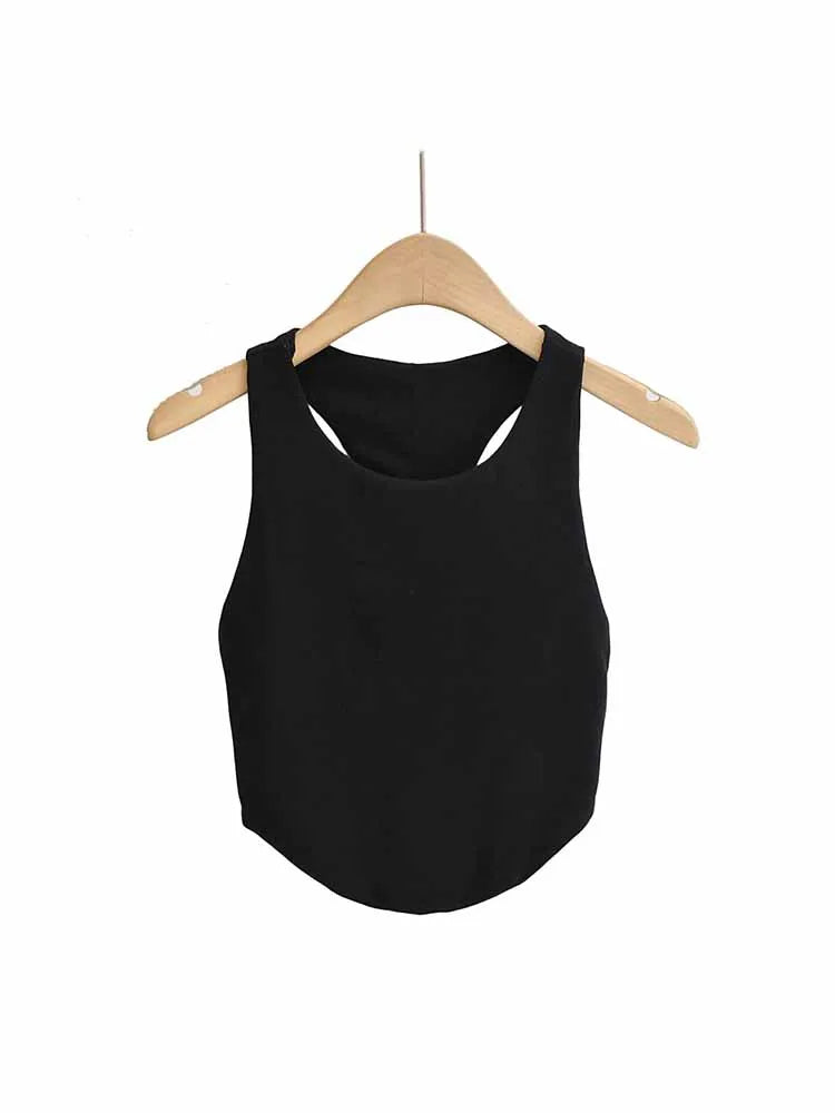 Top corto sexy de verano 2025 con doble curva para mujer, sin mangas, ajustado y con hombros estrechos y espalda descubierta