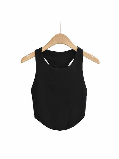 Top corto sexy de verano 2025 con doble curva para mujer, sin mangas, ajustado y con hombros estrechos y espalda descubierta