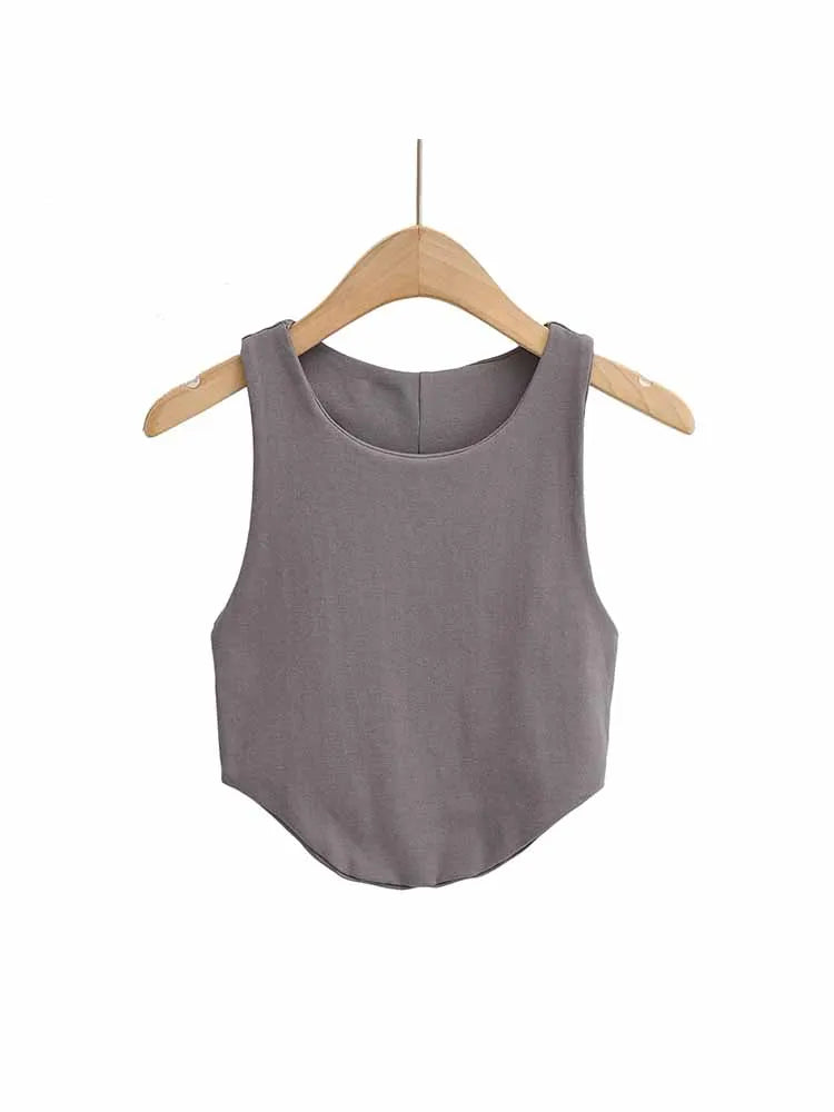 Top corto sexy de verano 2025 con doble curva para mujer, sin mangas, ajustado y con hombros estrechos y espalda descubierta