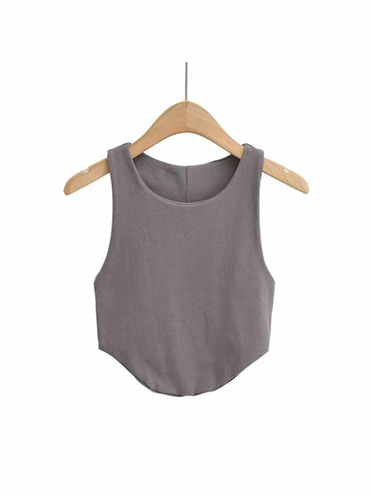 Top corto sexy de verano 2025 con doble curva para mujer, sin mangas, ajustado y con hombros estrechos y espalda descubierta