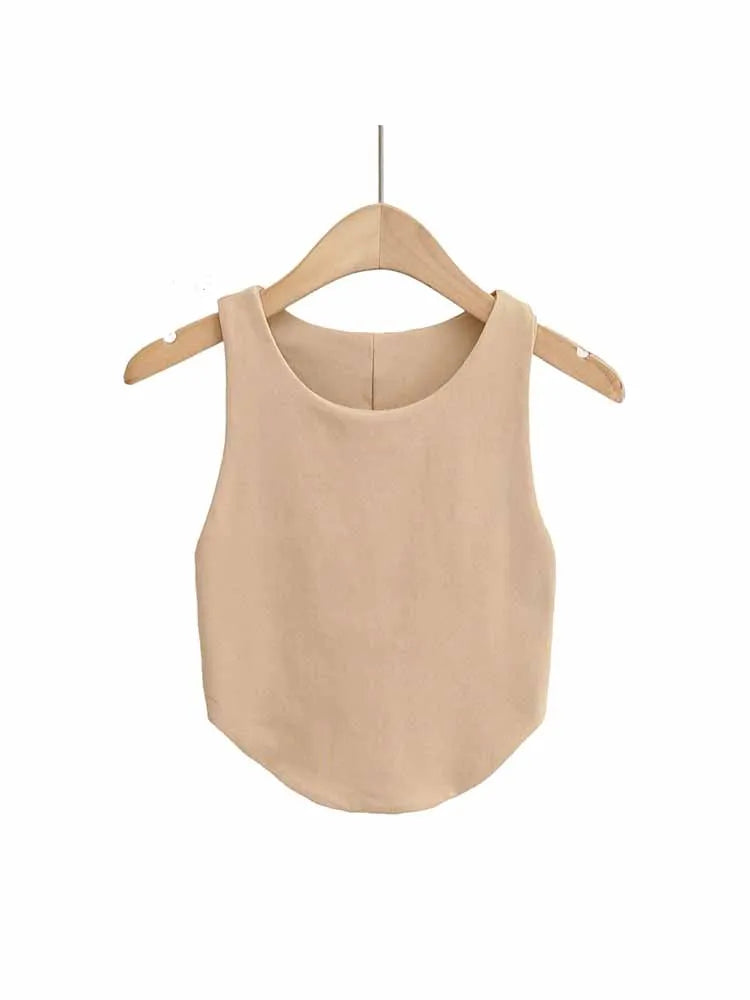 Top corto sexy de verano 2025 con doble curva para mujer, sin mangas, ajustado y con hombros estrechos y espalda descubierta