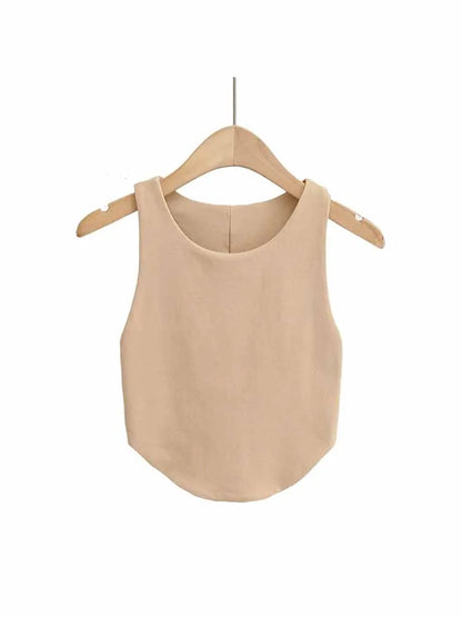 Top corto sexy de verano 2025 con doble curva para mujer, sin mangas, ajustado y con hombros estrechos y espalda descubierta
