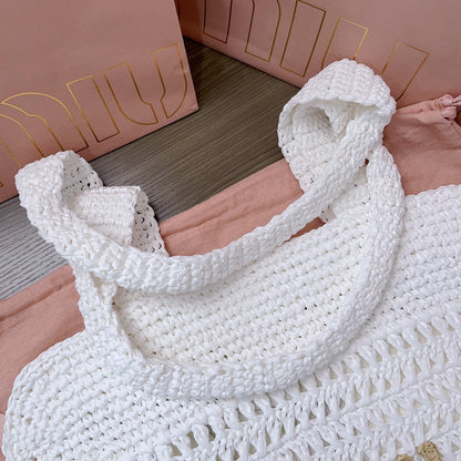 miu tote bag 38cm white woven fabric