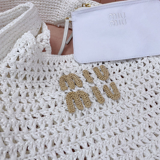 miu hobo bag 31cm white woven fabric