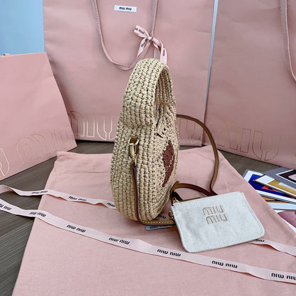 miu wander hobo bag 20cm beige woven fabric
