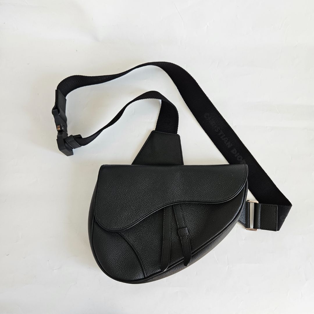 Dior Black Leather Saddle Shoulder Bag for Men