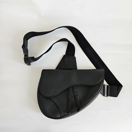 Dior Black Leather Saddle Shoulder Bag for Men