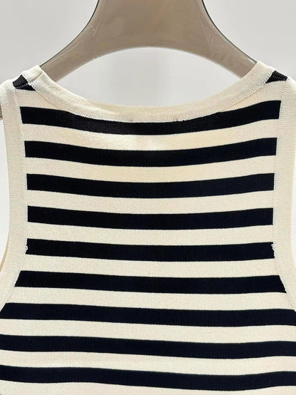 Celin Black Beige Stripe Tank Top