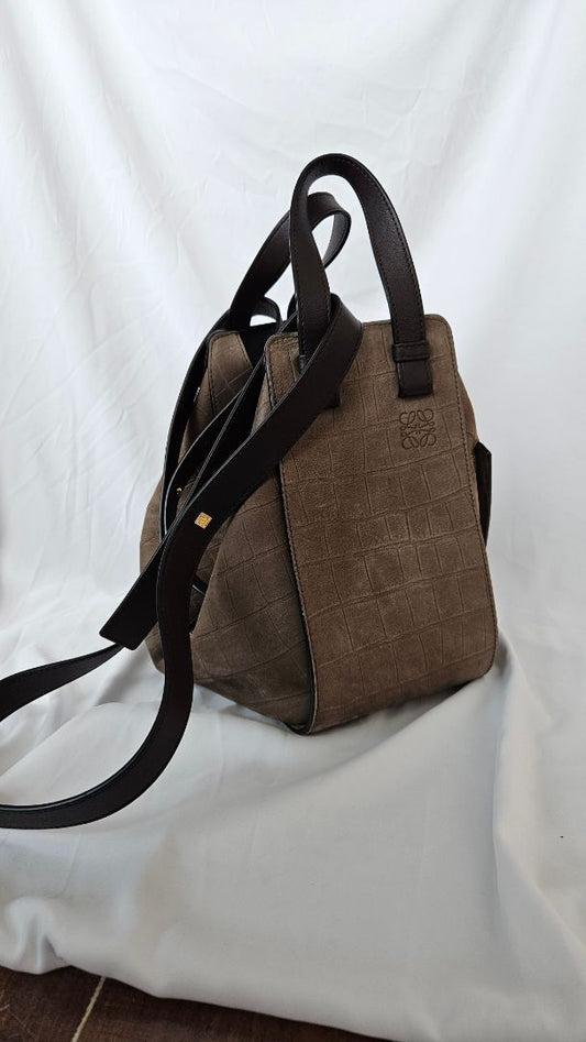 Loewe Hammock small mock croc suede shoulder bag