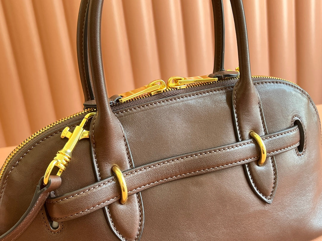 Briarwood Aventure Nappa Leather Top-handle Bag 33cm Brown 231060