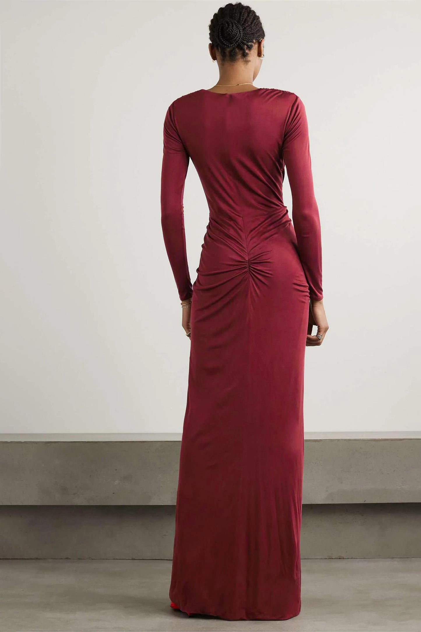 Vestido midi liso con abertura y nudo 