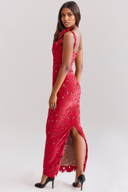 Veronica Bow Strap Embroidered Lace Maxi Dress