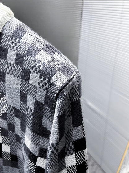LV KNITTED SWEATER IN GRAY BLACK WHITE DAMOFLAGE MOTIF WOOL 238799