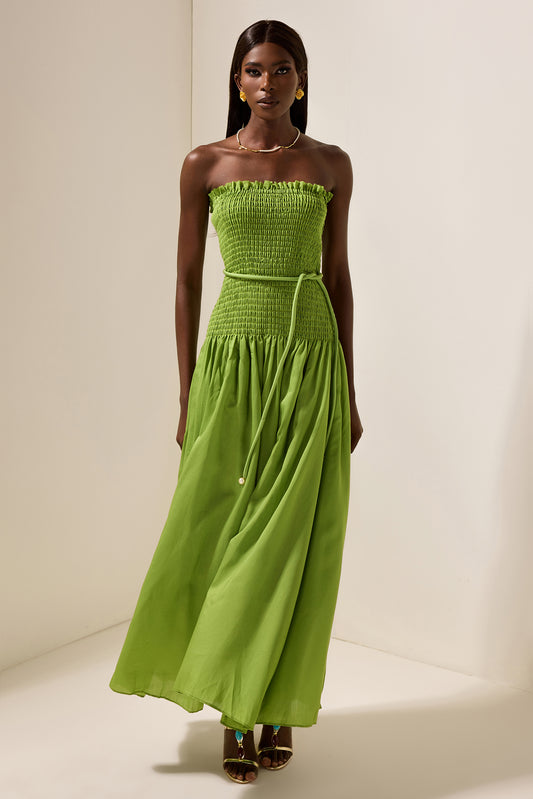Vestido midi sin mangas con fruncido liso 