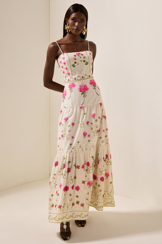 Vestido midi de cintura cónica con estampado floral 