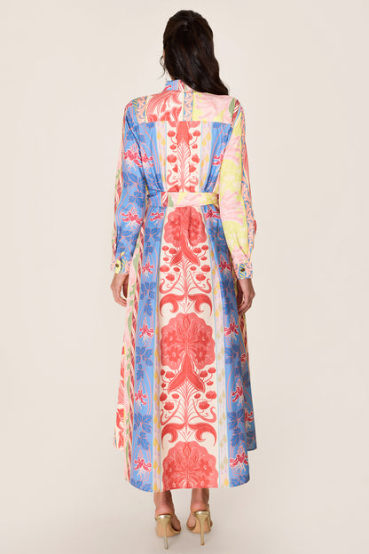 Vestido midi de manga larga con estampado botánico 