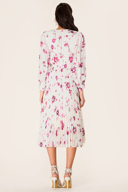 Vestido midi de gasa con cuello en V y estampado floral 