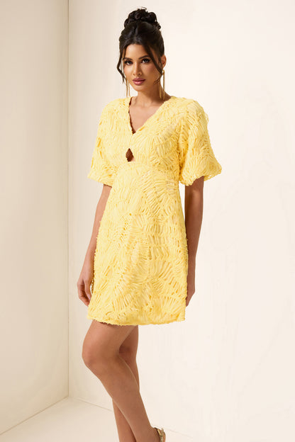 Minivestido con escote en V y mangas abullonadas 