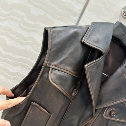Miumiu 25 Jacket Vest Black Brown Lambskin