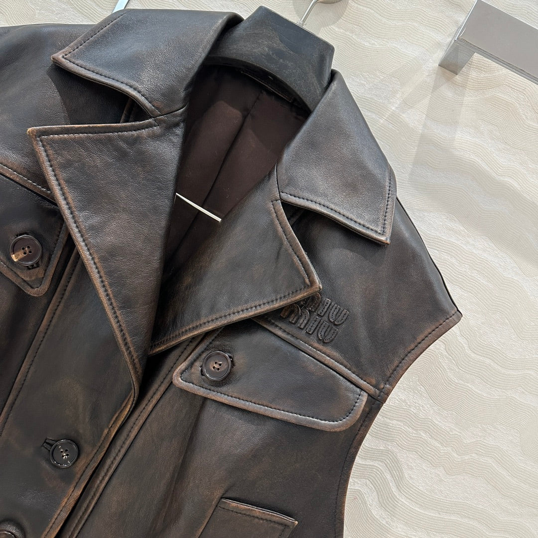 Miumiu 25 Jacket Vest Black Brown Lambskin