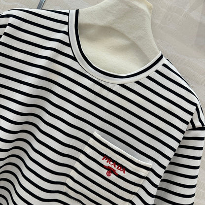Prada Striped Short-sleeved T-shirt Black mix White Cotton