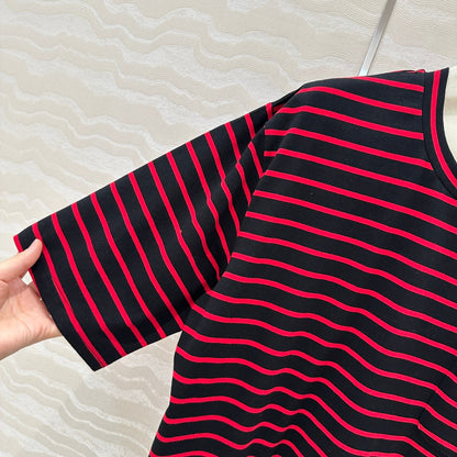 Prada Striped Short-sleeved T-shirt Red mix Black Cotton