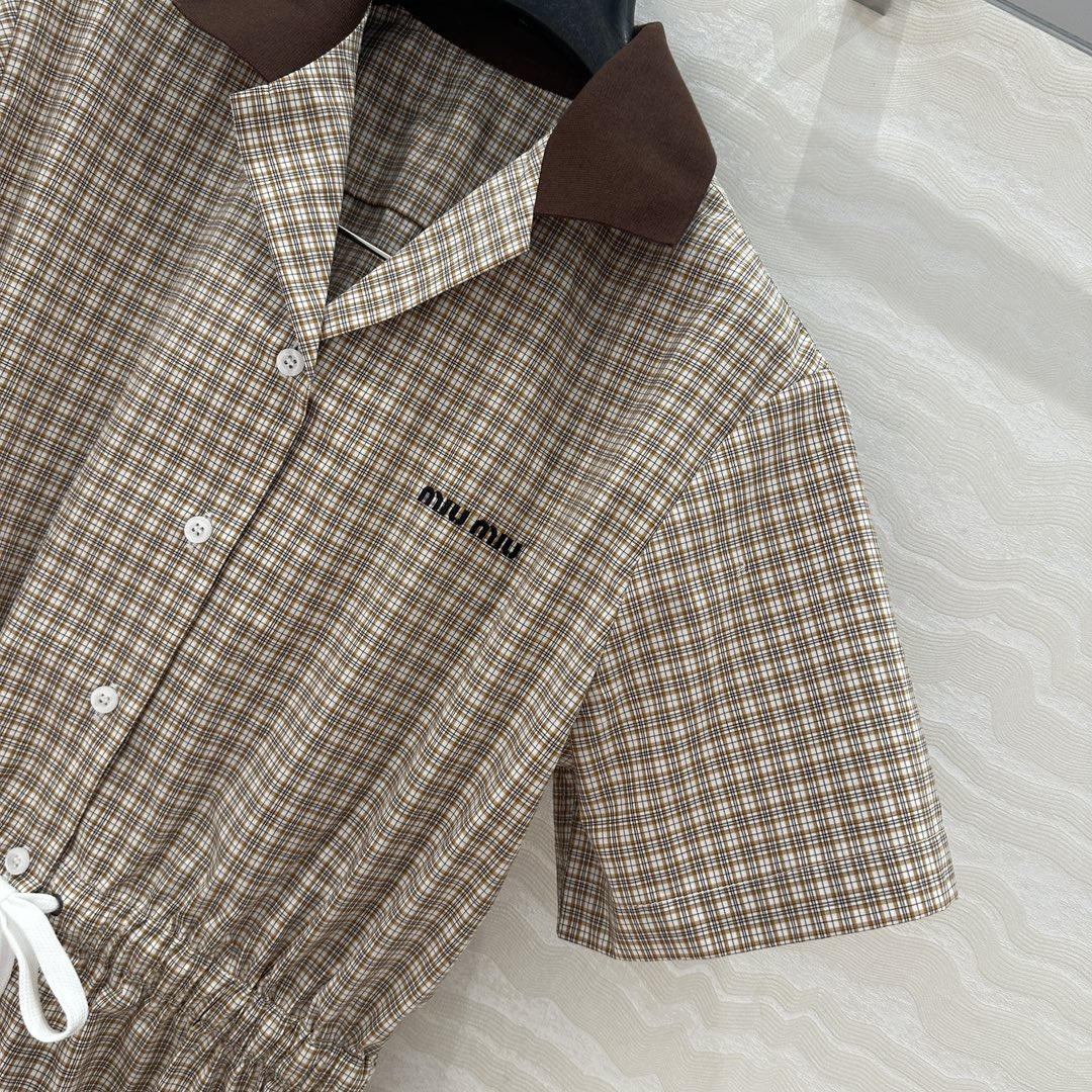 Miu Miu Short-sleveed Shirt Dress Brown Cotton