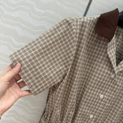 Miu Miu Short-sleveed Shirt Dress Brown Cotton