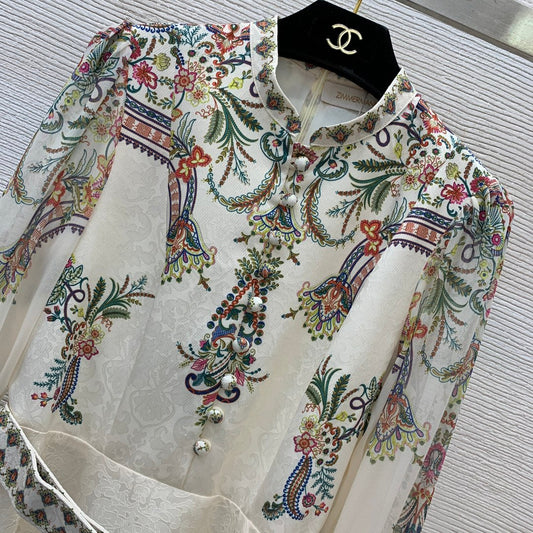 Zimmerman Midi Dress Beige Embroidered with Floral Patterns Cotton 226185