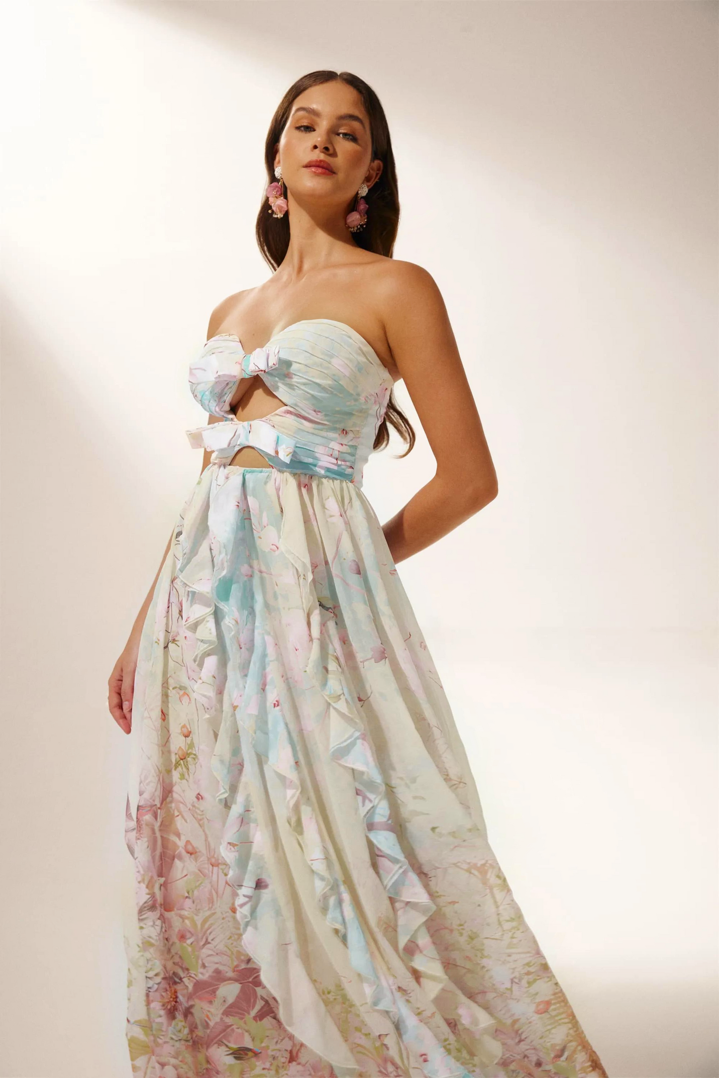 Vestido largo con volantes y aberturas estampado Octavia 