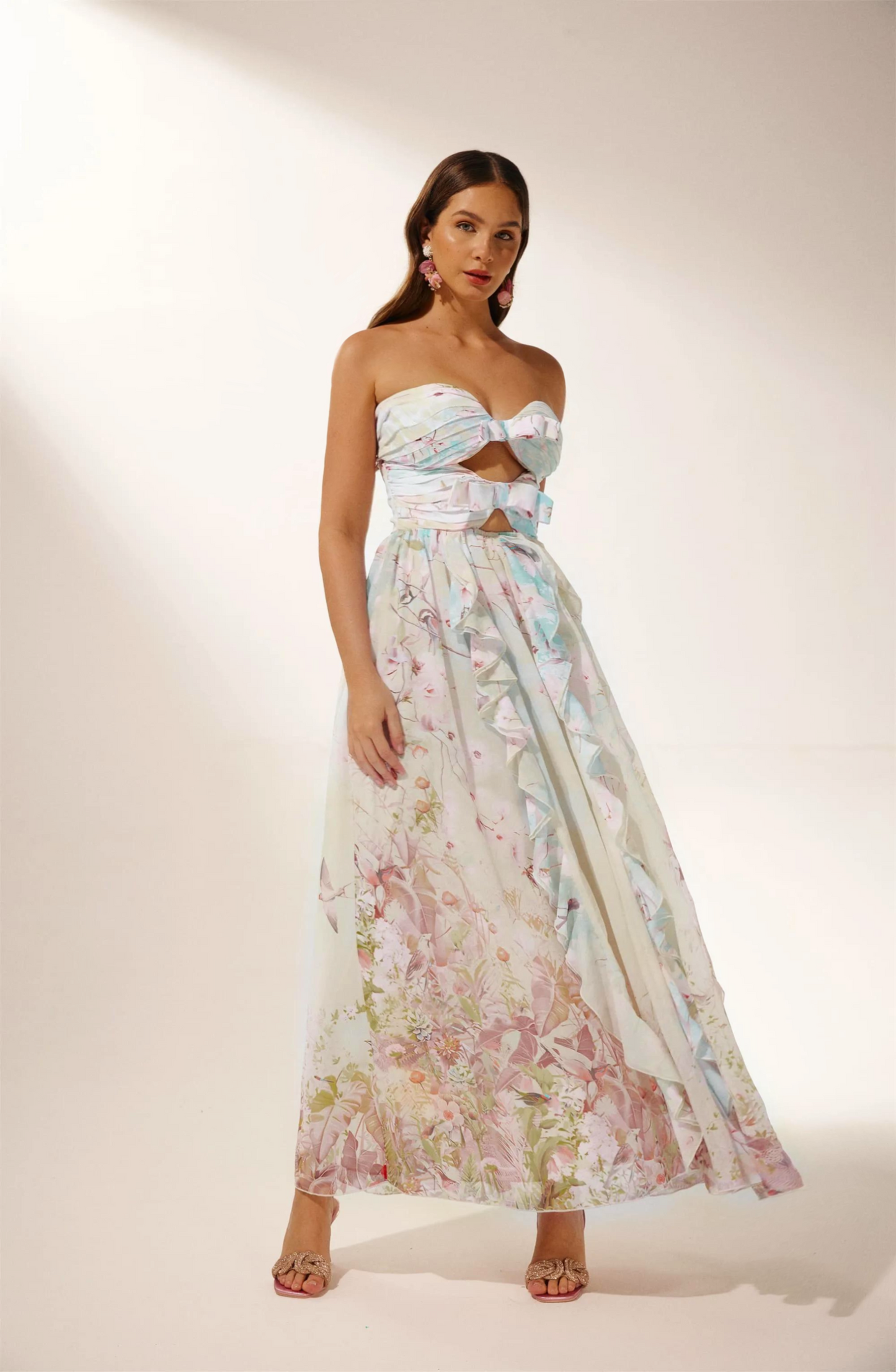 Vestido largo con volantes y aberturas estampado Octavia 