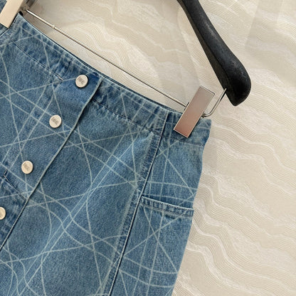 CD Short Skirt Retro Blue Cotton