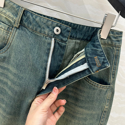 Miu Miu 25 Denim Sickle Pants Blue Cotton