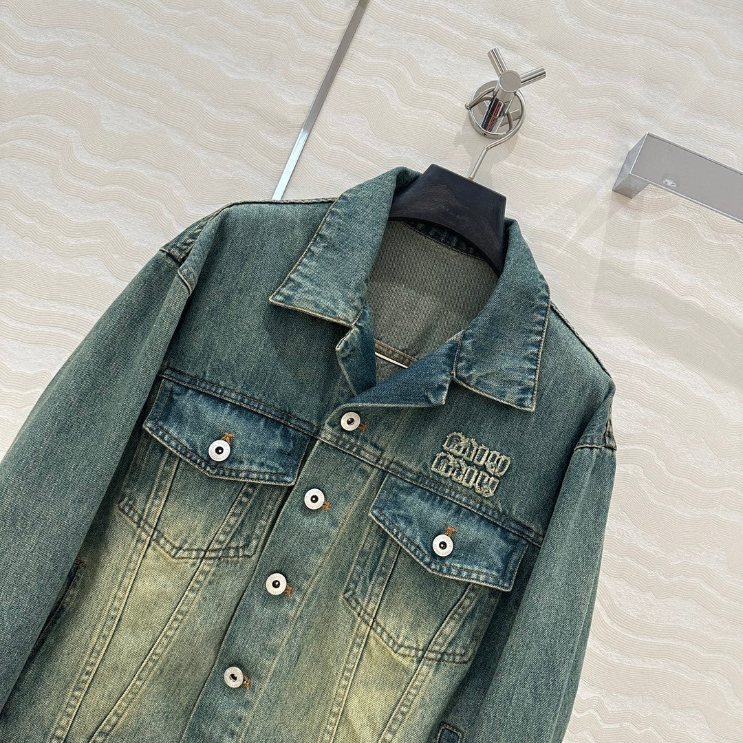 Miu Miu 25 Denim Sickle Jacket Blue Cotton