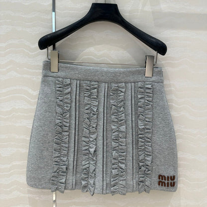 Miu Miu Lace Short Skirt Gray Cotton