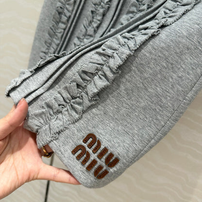 Miu Miu Lace Short Skirt Gray Cotton