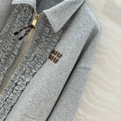 Miu Miu Lace Sweater Coat Gray Cotton