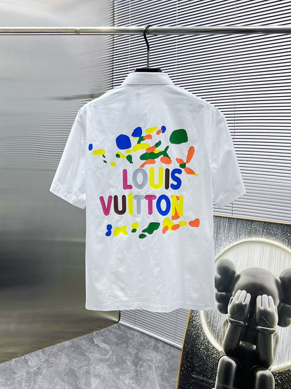 LV SHORT-SLEEVED SHIRT IN WHITE COTTON COLORFUL LOGO 238812