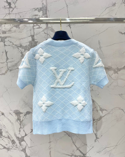 LV Flower T Shirt Light Blue Polyamide Wool