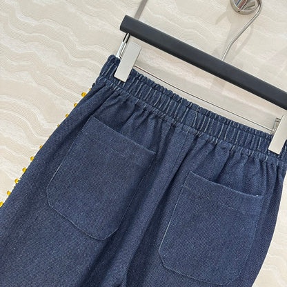 CC Shorts In Navy Blue Denim Fabric