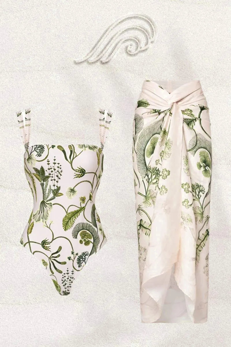 Conjunto de baño de dos piezas con estampado de plantas Amelia 